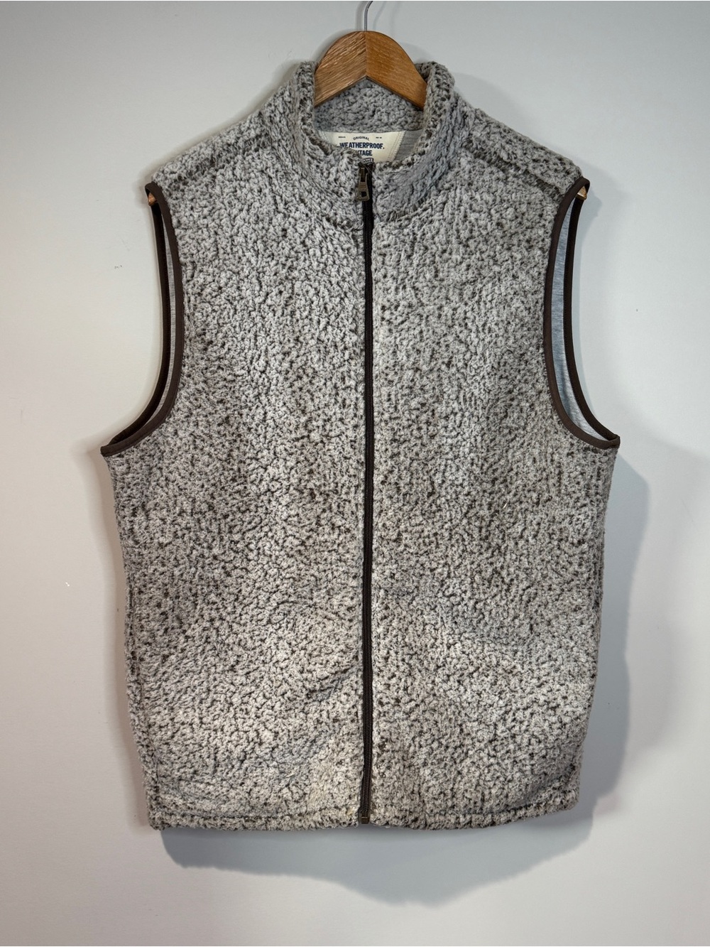 Weatherproof Vintage Men’s Grey Sherpa Fleece Full Zip Vest Cozy Cabin Outdoor L